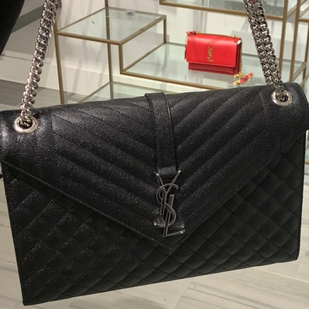 YSL Large Envelop Bag with Silver Hardware